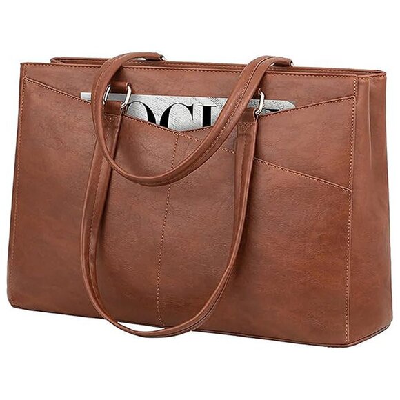 Handbags - Laptop Tote Bag for Women, Office Work Bag Briefcase fit Dark Vintage Brown